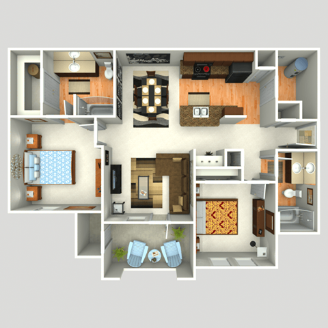 Floor plan for 2 beds, 2 baths, 1000 sqft